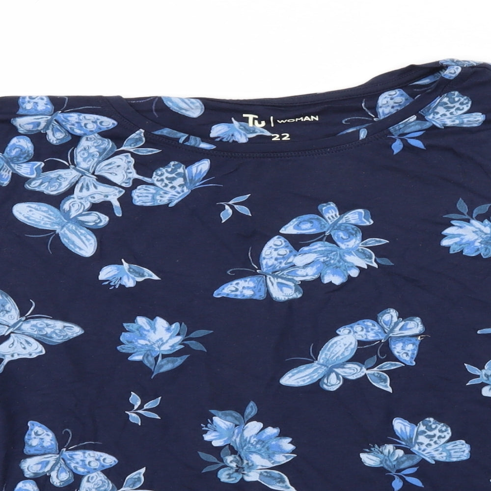 TU Womens Blue Floral  Basic T-Shirt Size 22