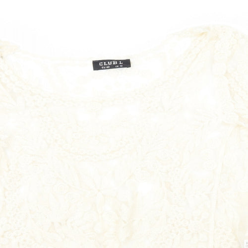 Club L Womens Beige Floral Lace Basic T-Shirt Size 12