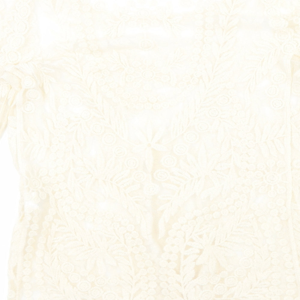 Club L Womens Beige Floral Lace Basic T-Shirt Size 12