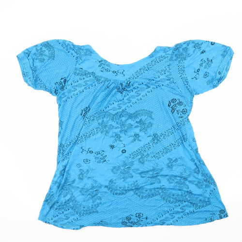 Saloos Womens Blue Floral  Basic T-Shirt Size 2XL