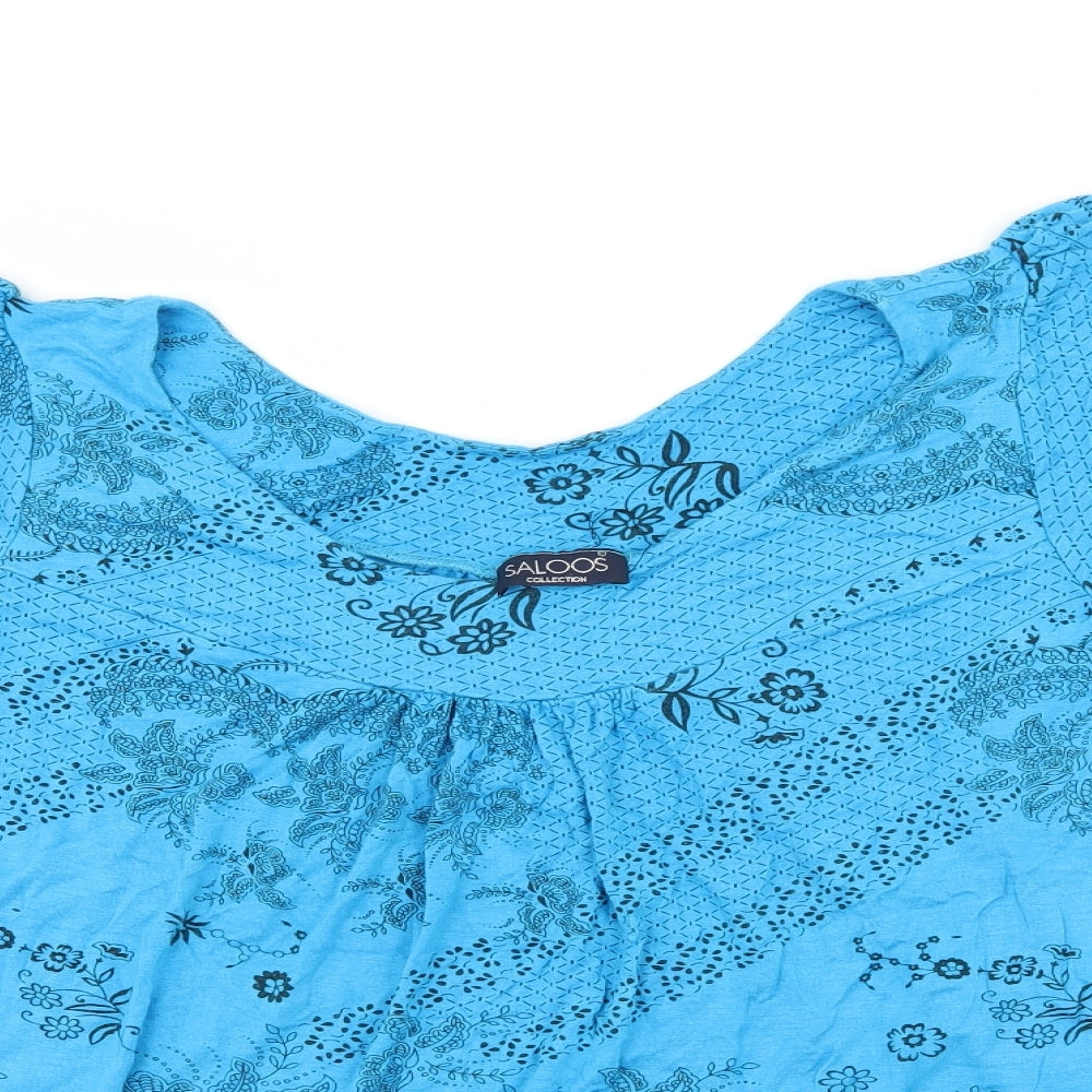 Saloos Womens Blue Floral  Basic T-Shirt Size 2XL