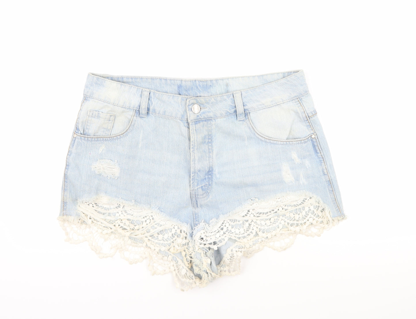 Preworn Womens Blue  Denim Hot Pants Shorts Size 34