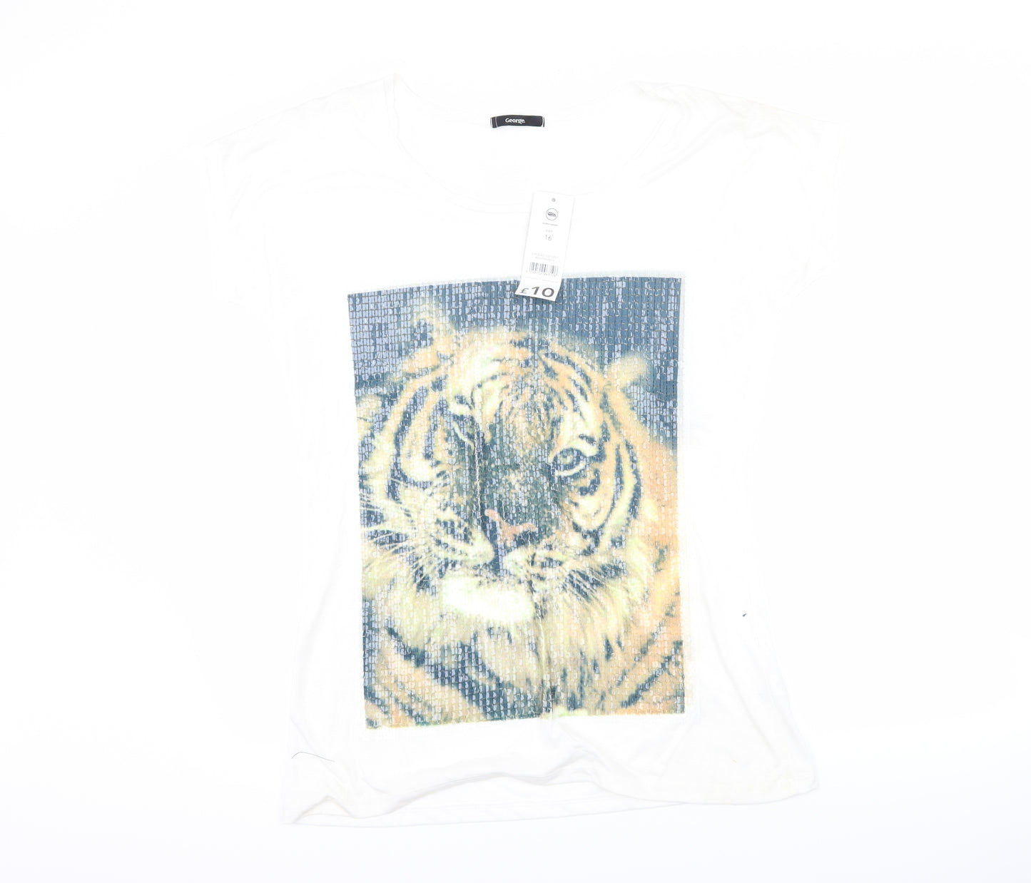 George Womens White   Basic T-Shirt Size 16  - tiger