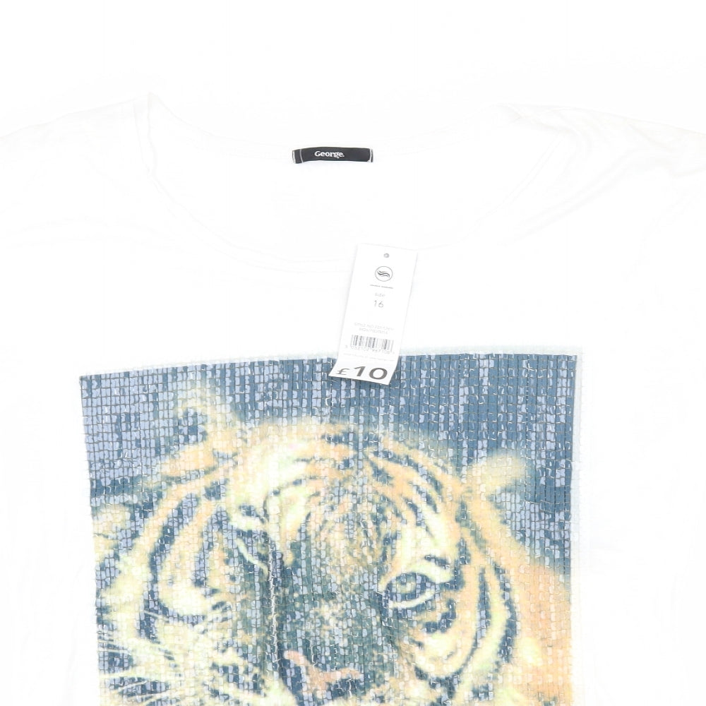 George Womens White   Basic T-Shirt Size 16  - tiger