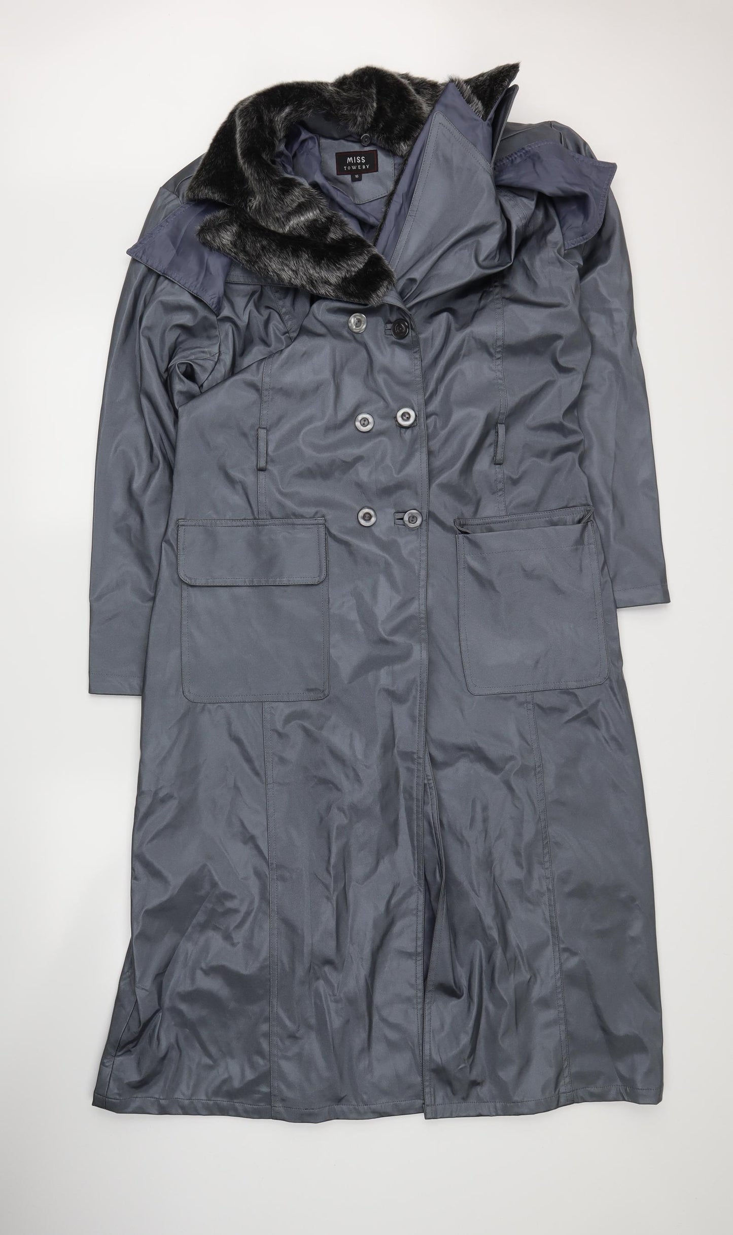 Miss Towery Womens Grey   Overcoat Coat Size 16