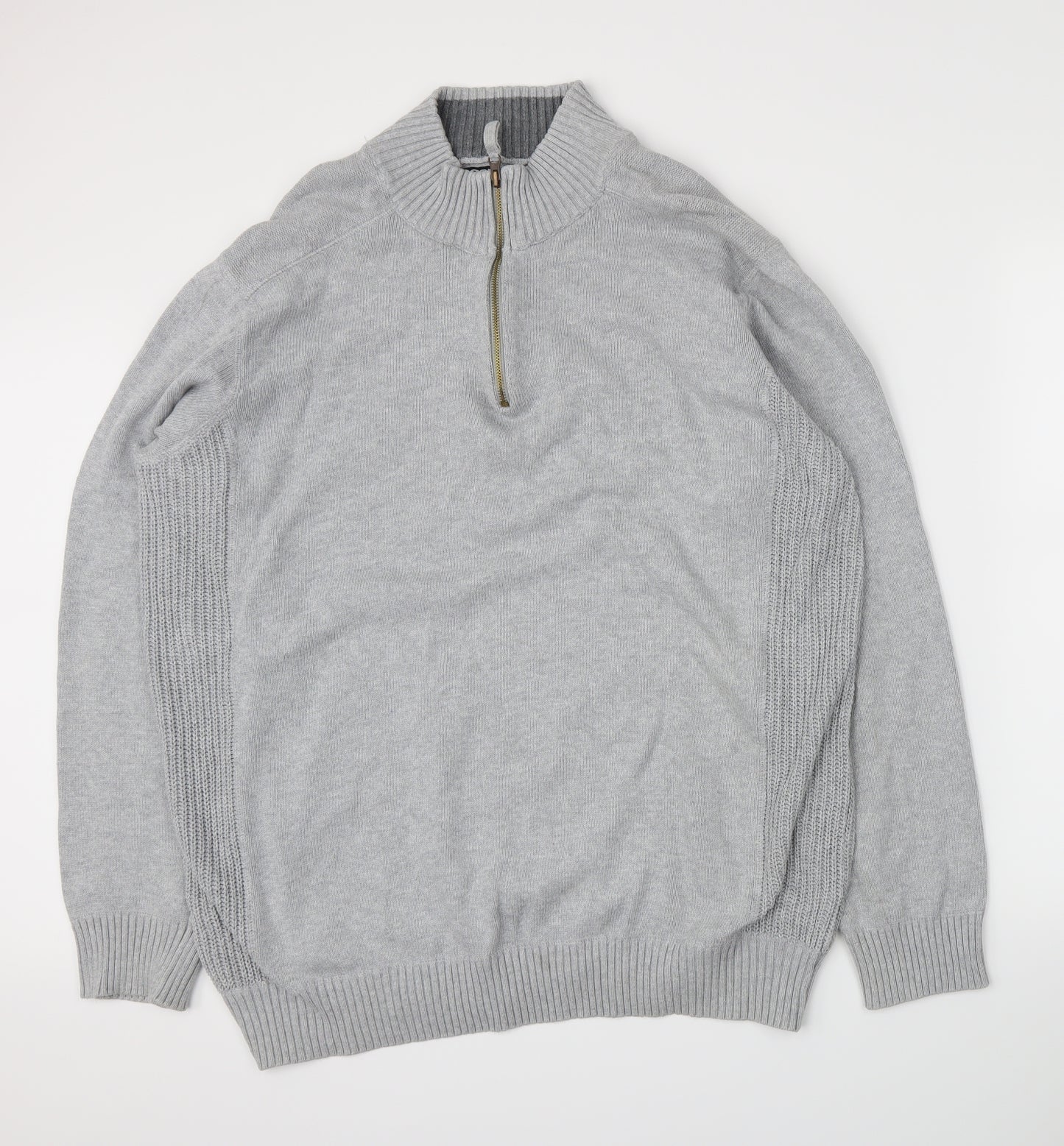Easy Mens Grey  Knit Henley Jumper Size 2XL