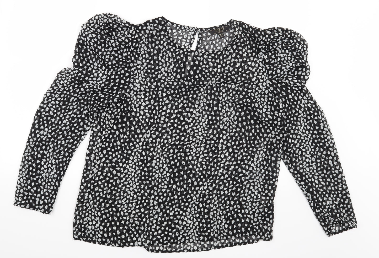Lipsy Womens Black Animal Print  Basic Blouse Size 14