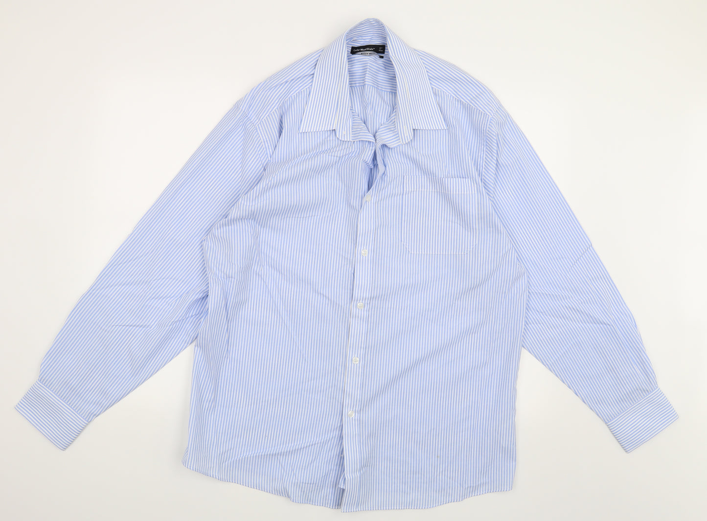 Cedar Wood State Mens Blue Striped   Dress Shirt Size 17