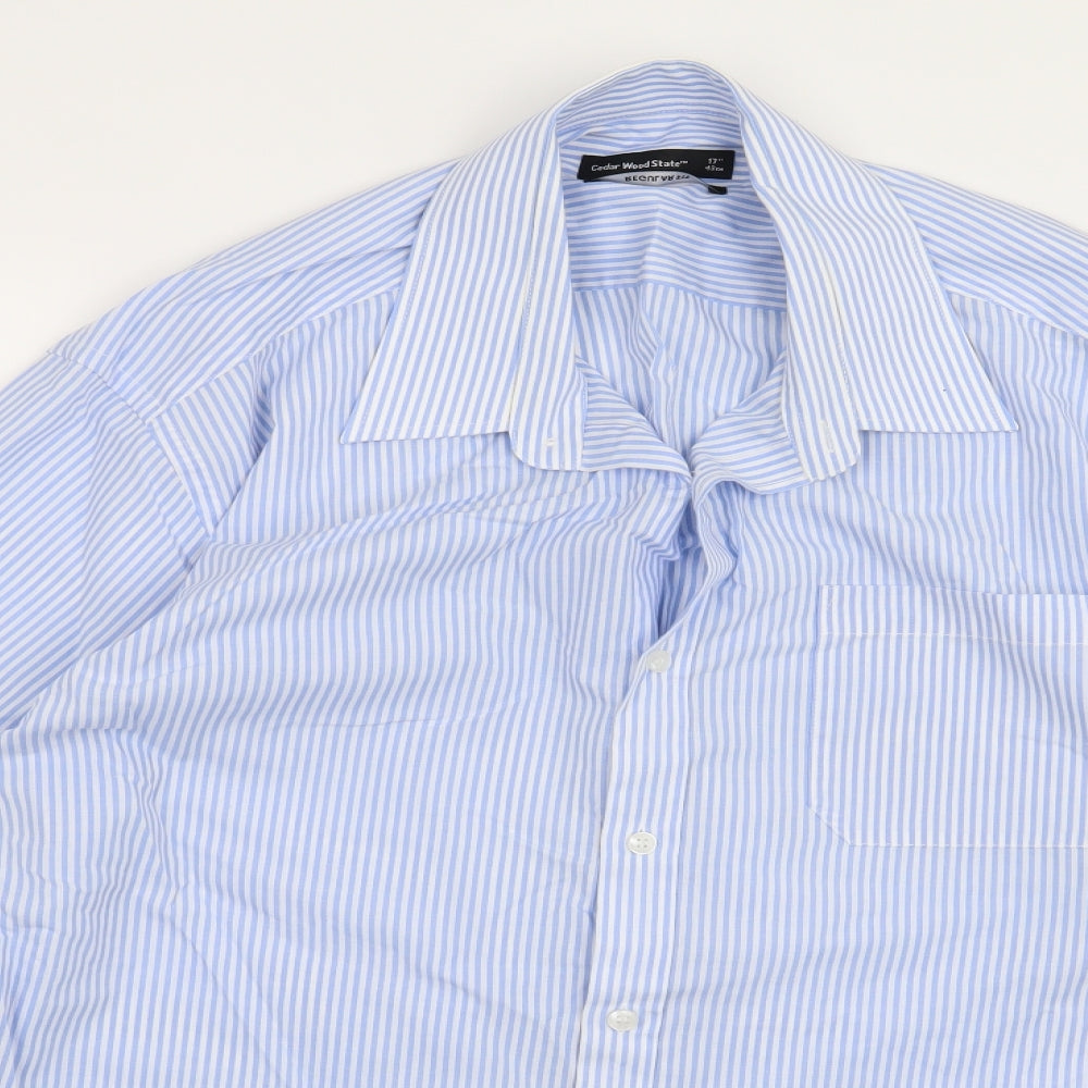 Cedar Wood State Mens Blue Striped   Dress Shirt Size 17
