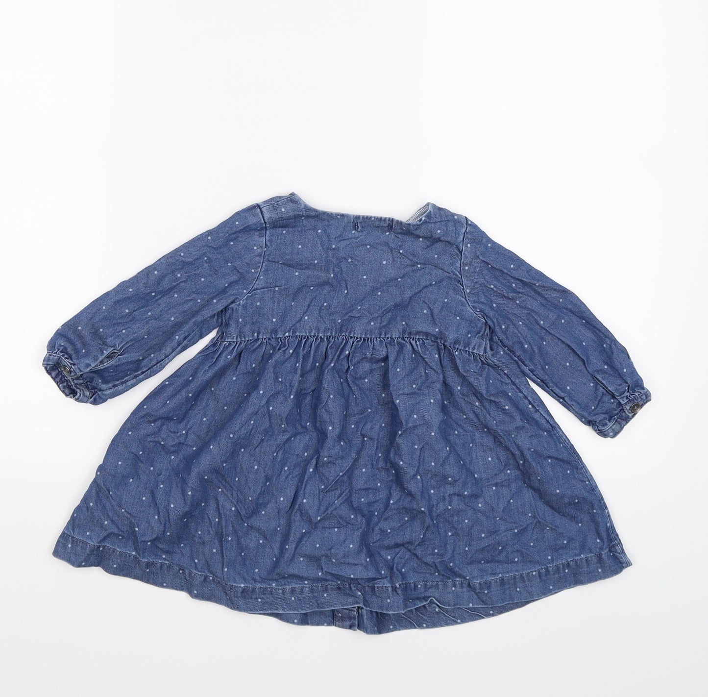 NEXT Girls Blue Spotted Denim A-Line  Size 9-12 Months  - rainbow