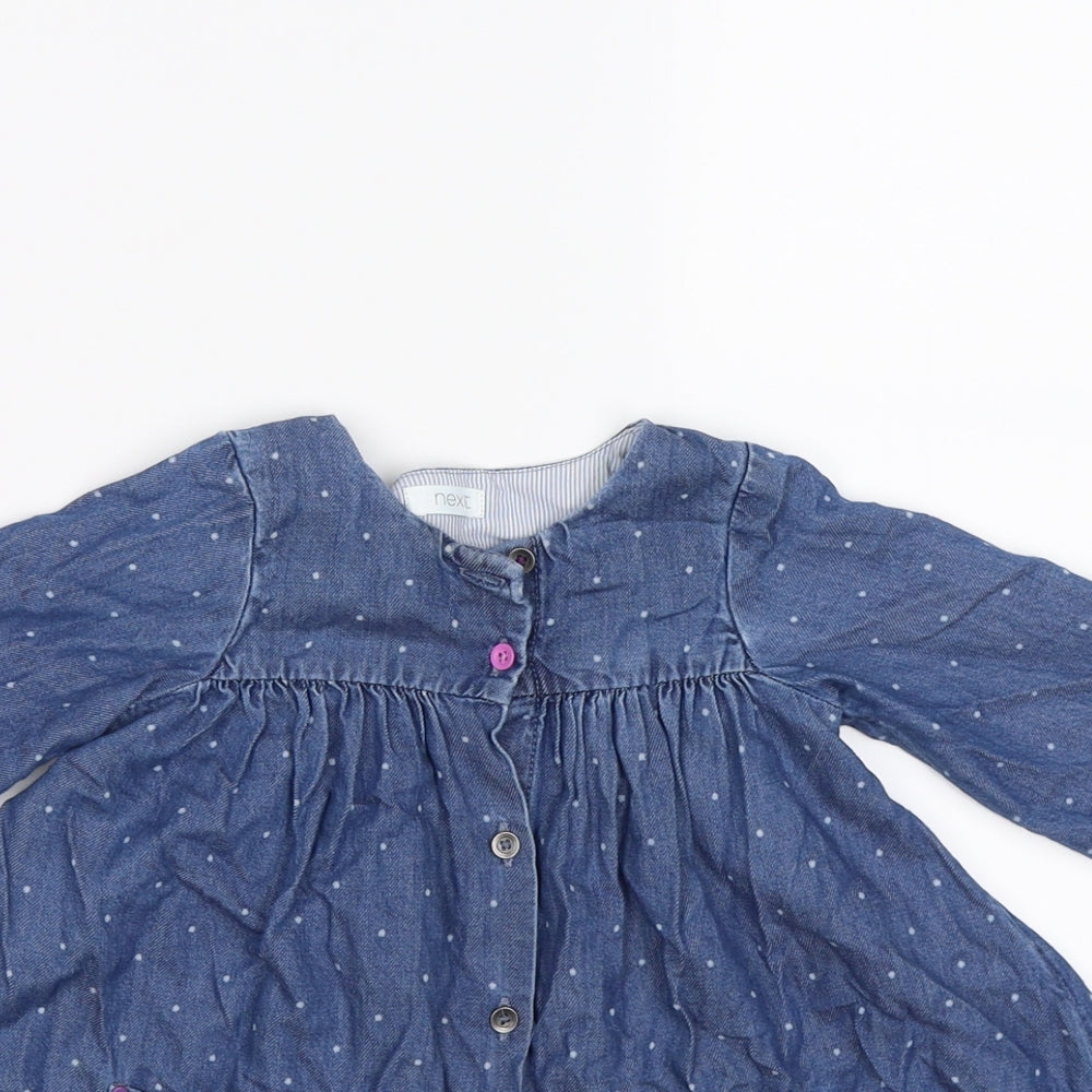 NEXT Girls Blue Spotted Denim A-Line  Size 9-12 Months  - rainbow