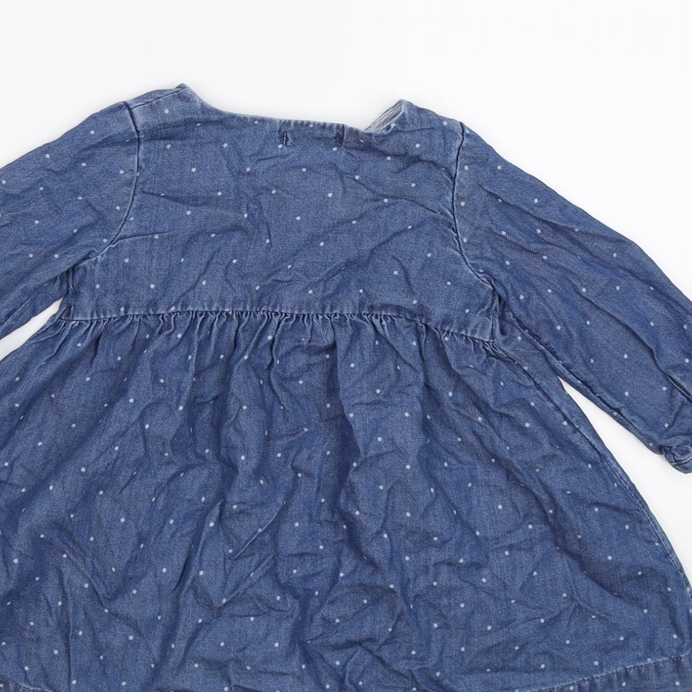 NEXT Girls Blue Spotted Denim A-Line  Size 9-12 Months  - rainbow