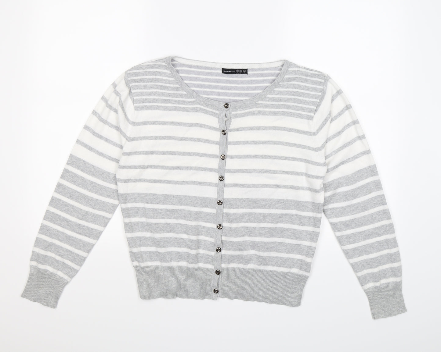 Atmosphere Womens Grey Striped Knit Cardigan Jumper Size 16