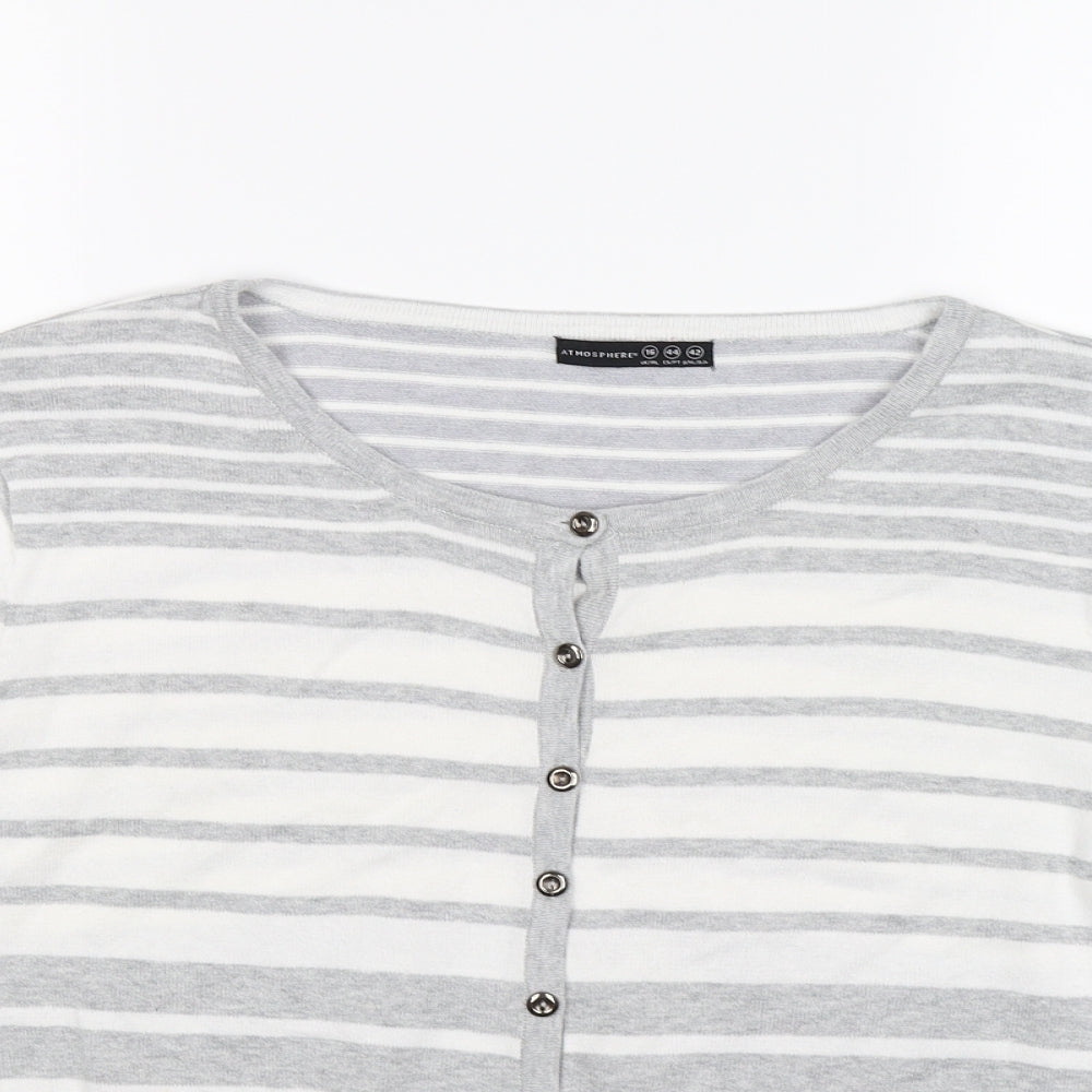 Atmosphere Womens Grey Striped Knit Cardigan Jumper Size 16
