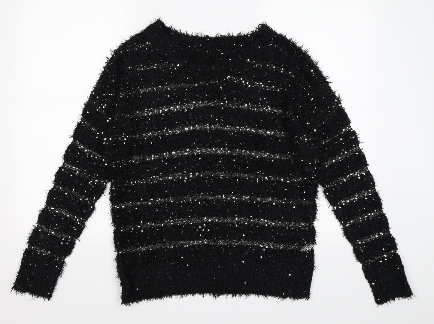 Brave Soul Womens Black Striped Knit Pullover Jumper Size 14