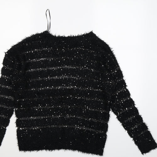 Brave Soul Womens Black Striped Knit Pullover Jumper Size 14