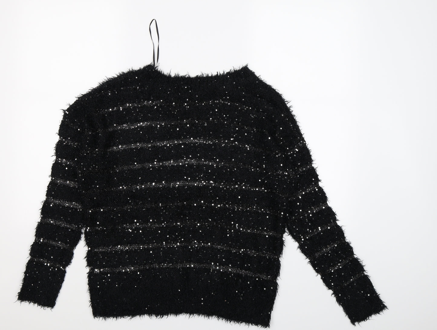 Brave Soul Womens Black Striped Knit Pullover Jumper Size 14
