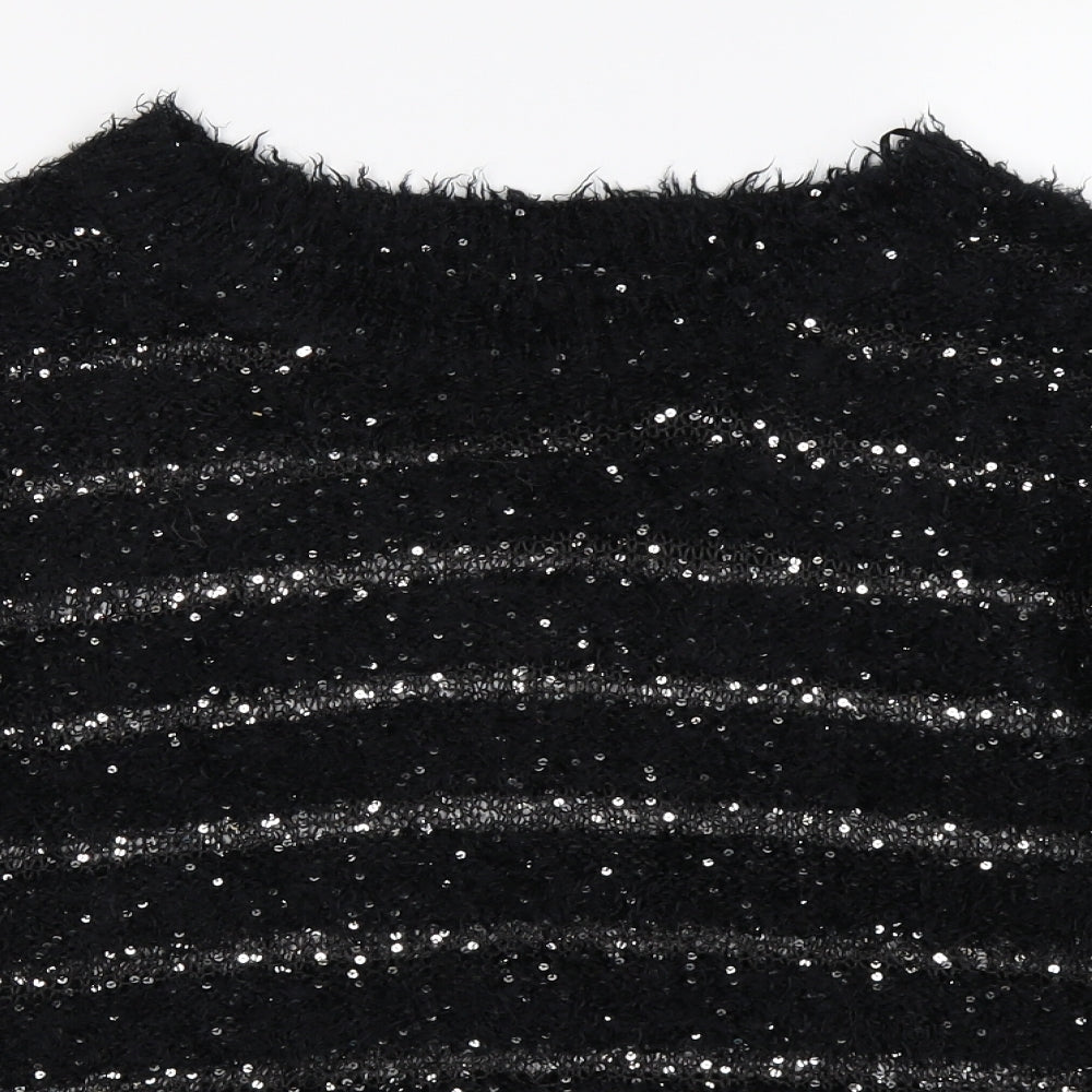 Brave Soul Womens Black Striped Knit Pullover Jumper Size 14