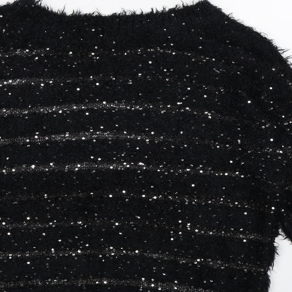 Brave Soul Womens Black Striped Knit Pullover Jumper Size 14