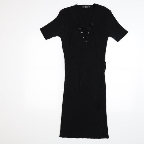 Missguided Womens Black Striped Knit Jumper Dress  Size 12