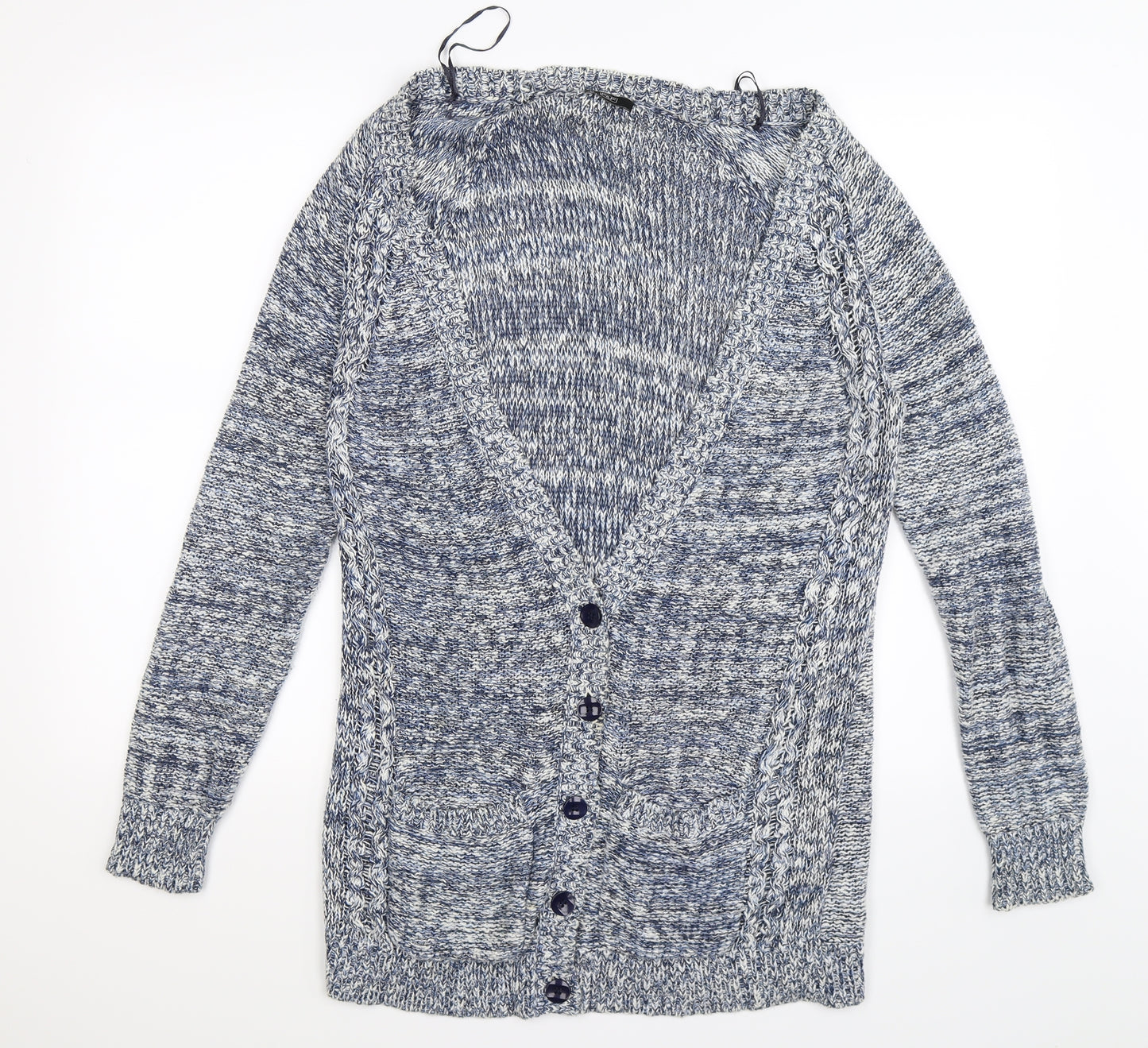 F&F Womens Blue Striped Knit Cardigan Jumper Size 12