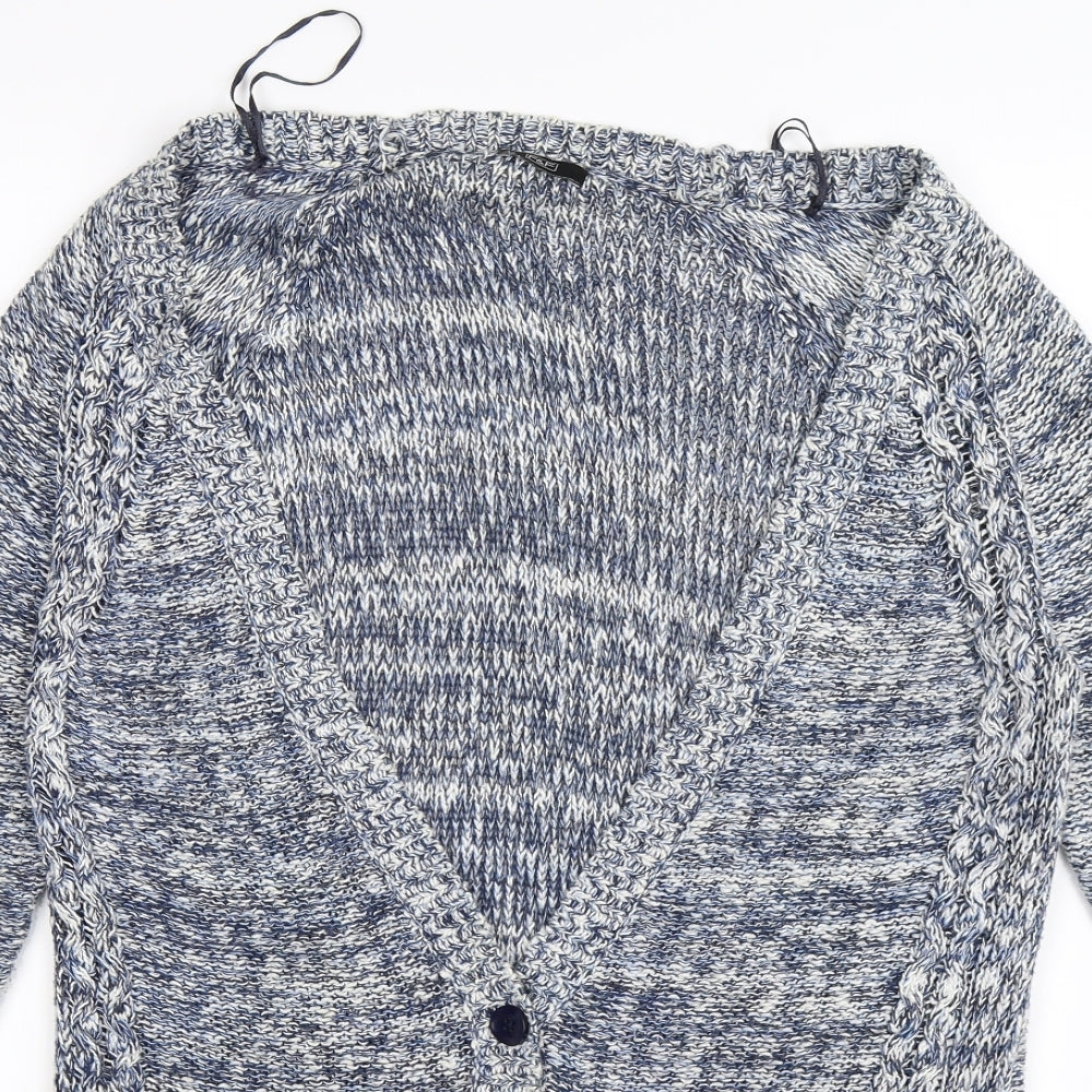 F&F Womens Blue Striped Knit Cardigan Jumper Size 12