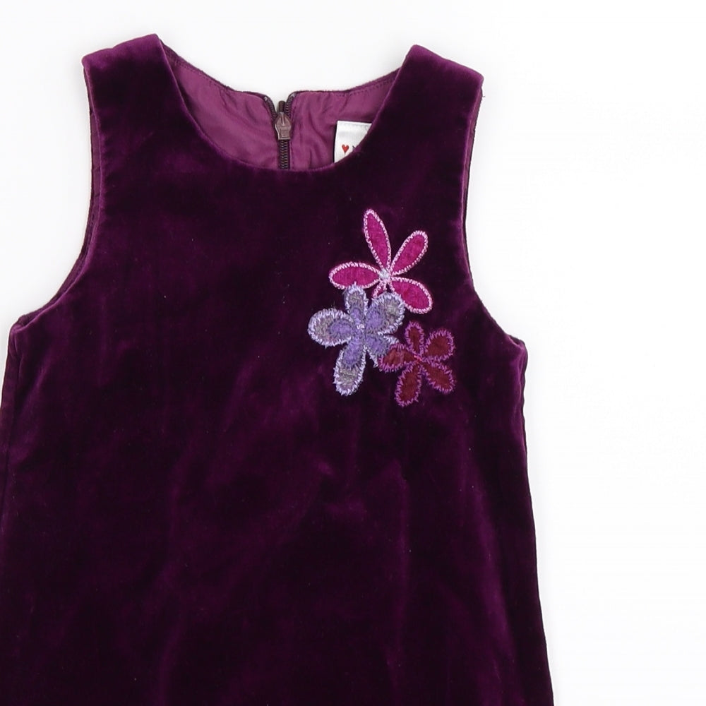 NEXT Girls Purple Floral Velour Shift  Size 3 Years