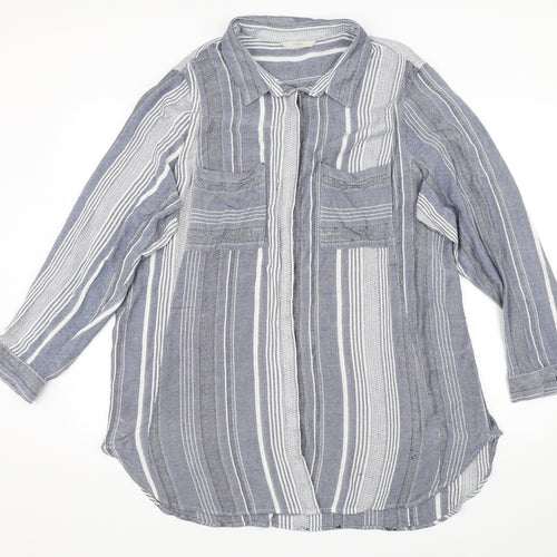 George Womens Blue Striped  Basic Button-Up Size 24