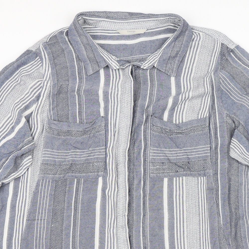 George Womens Blue Striped  Basic Button-Up Size 24