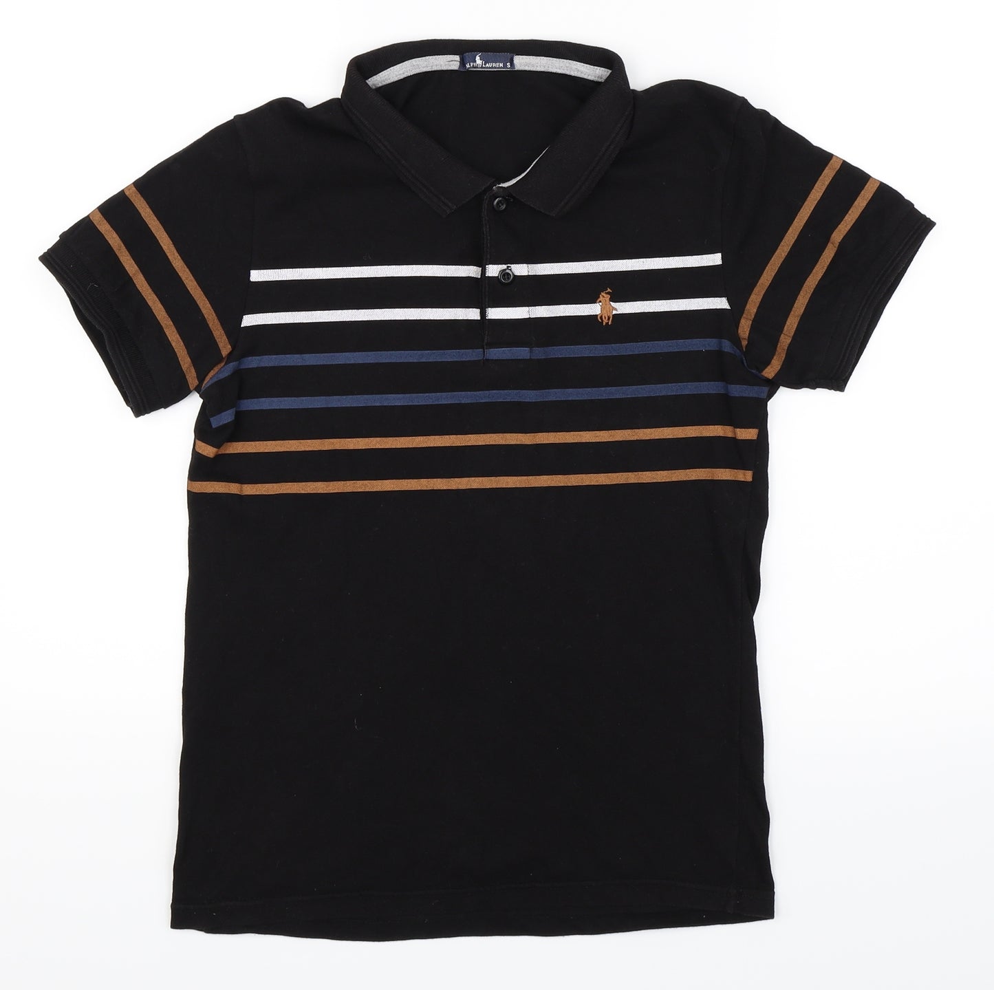 Ralph Lauren Mens Black Striped   Polo Size S