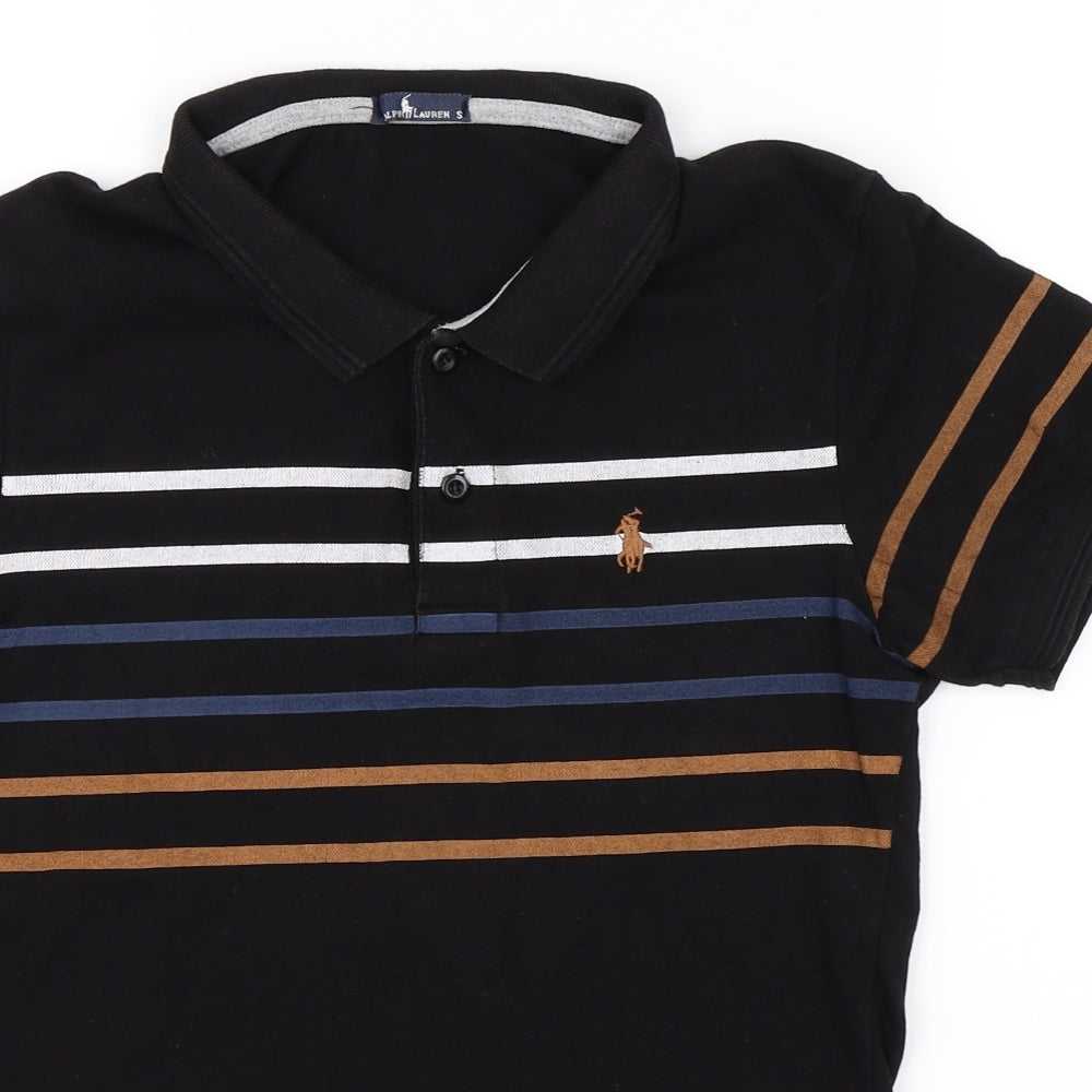 Ralph Lauren Mens Black Striped   Polo Size S