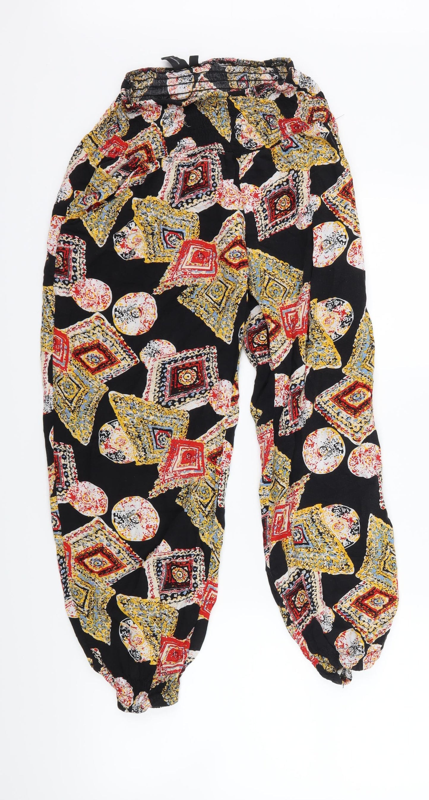 izabel Womens Black Geometric  Trousers  Size 10 L25 in