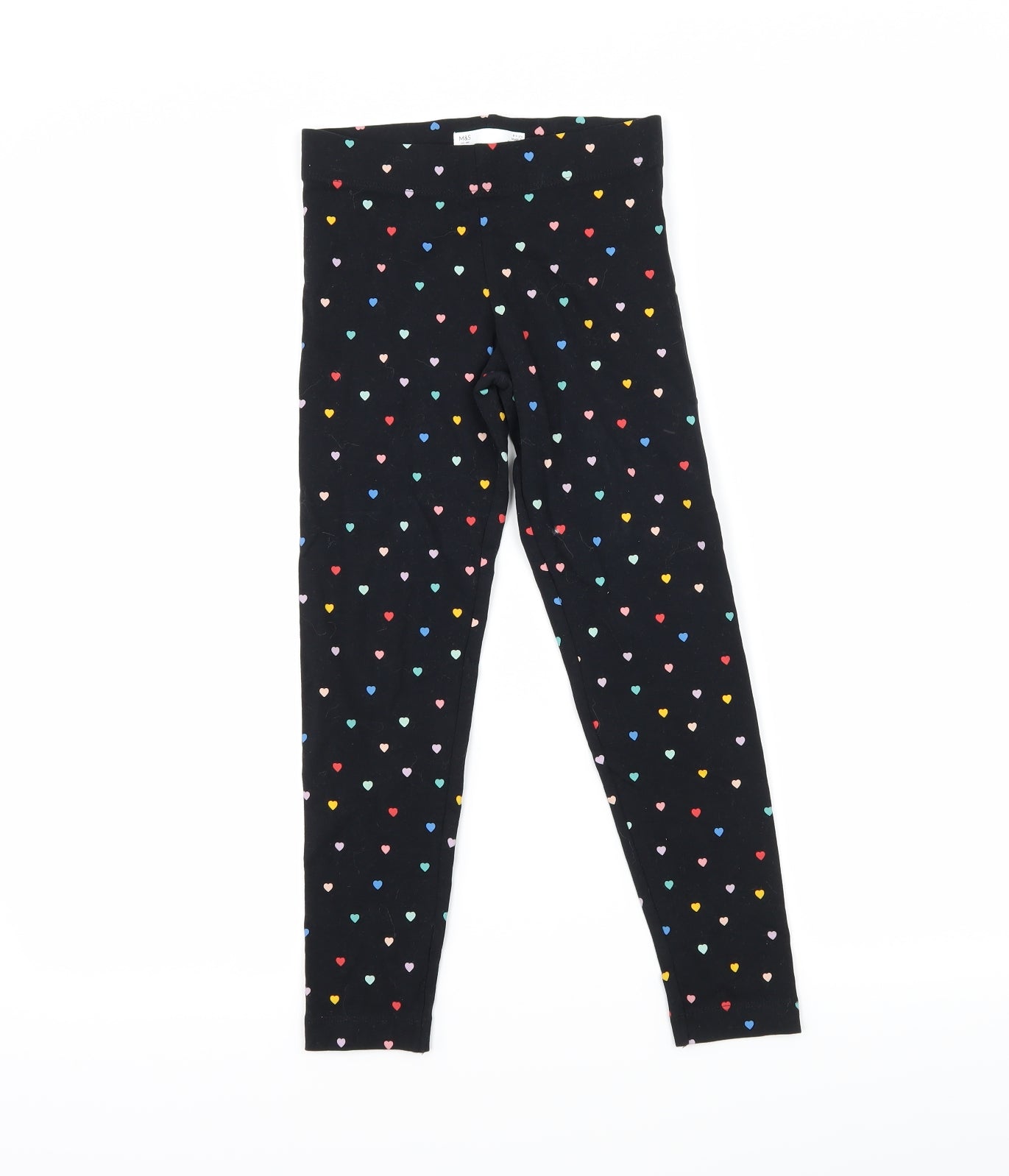 Marks and Spencer Girls Black   Capri Trousers Size 8-9 Years - Love heart print leggings
