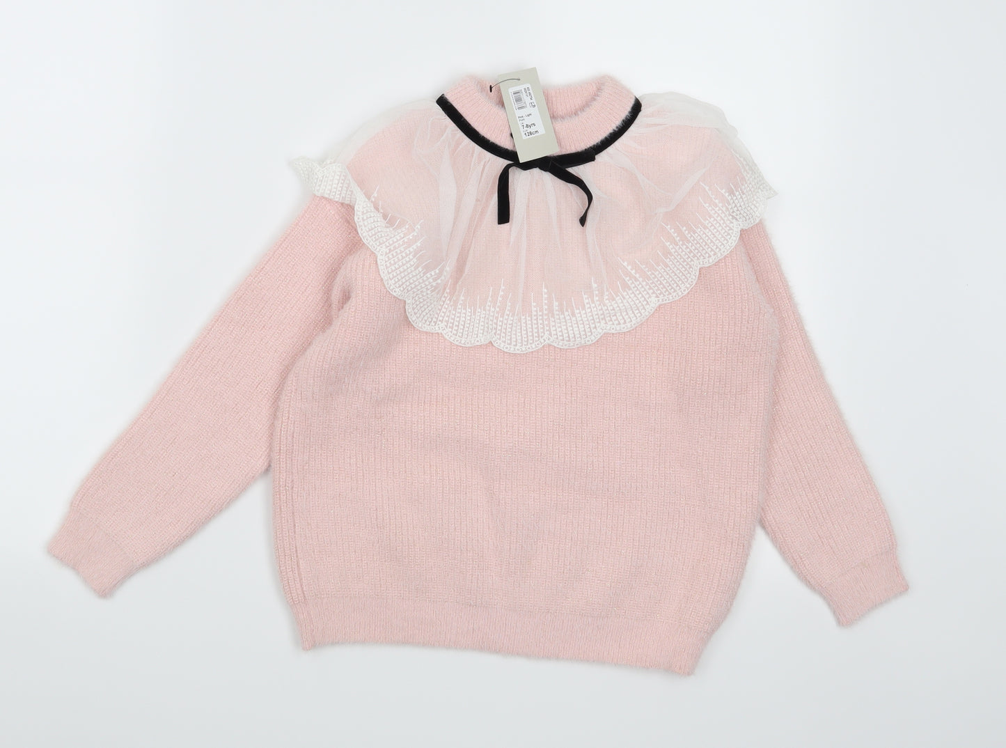River Island Girls Pink  Knit Pullover Jumper Size 7-8 Years