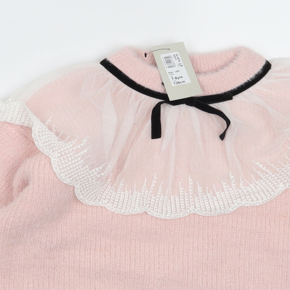 River Island Girls Pink  Knit Pullover Jumper Size 7-8 Years
