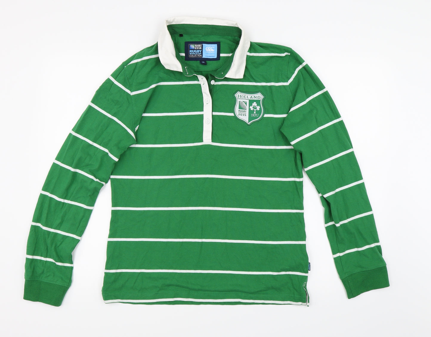 Rugby World Cup Womens Green Striped  Basic Polo Size 14  - Ireland World Cup 2015
