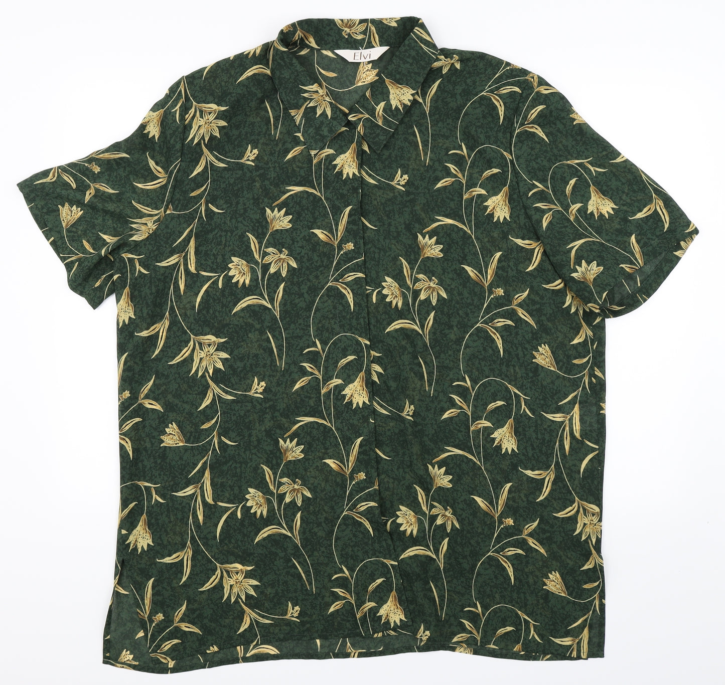 ELVI Womens Green Floral  Basic Button-Up Size 20