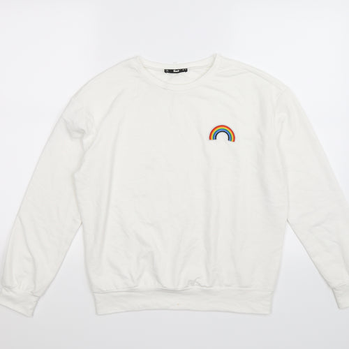 SheIn Womens White  Jersey Pullover Sweatshirt Size XS  - rainbow