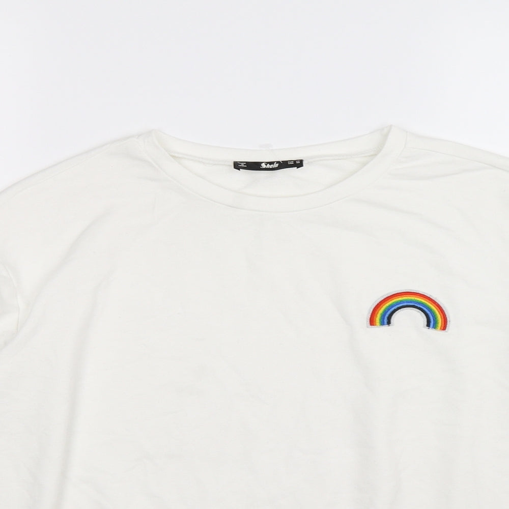 SheIn Womens White  Jersey Pullover Sweatshirt Size XS  - rainbow