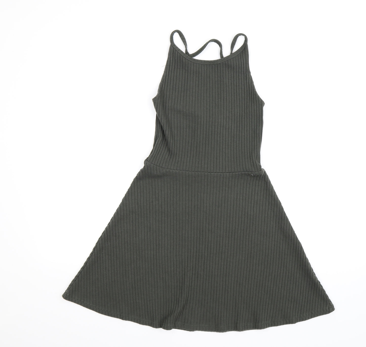 Topshop Womens Green Striped Knit Tank Dress  Size 8