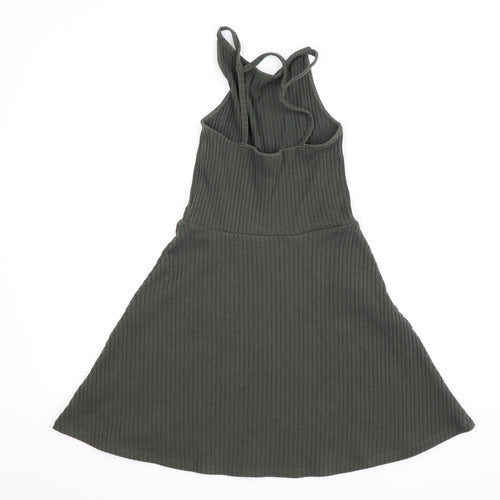 Topshop Womens Green Striped Knit Tank Dress  Size 8