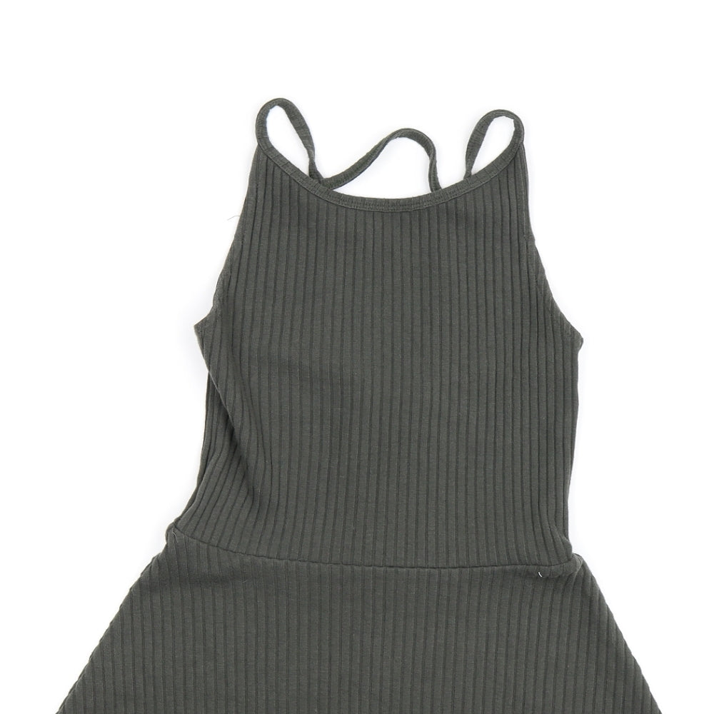 Topshop Womens Green Striped Knit Tank Dress  Size 8