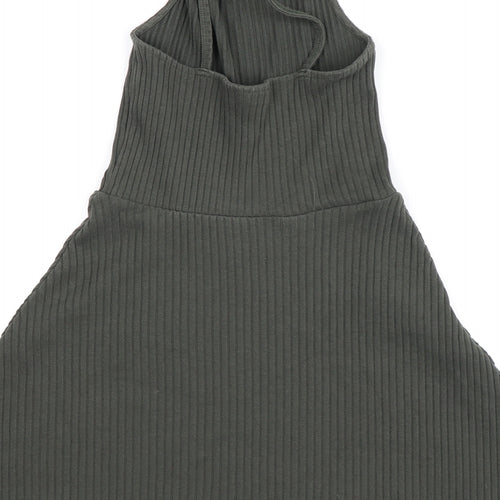 Topshop Womens Green Striped Knit Tank Dress  Size 8