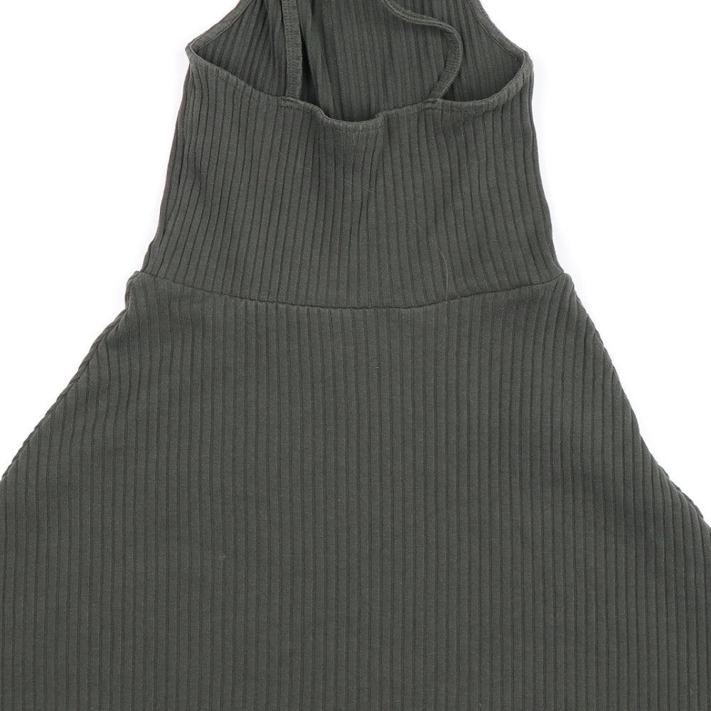 Topshop Womens Green Striped Knit Tank Dress  Size 8