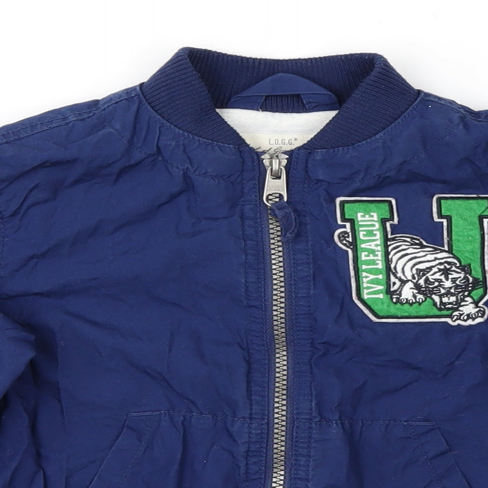 L.O.G.G Boys Blue Animal Print  Bomber Jacket Jacket Size 4-5 Years