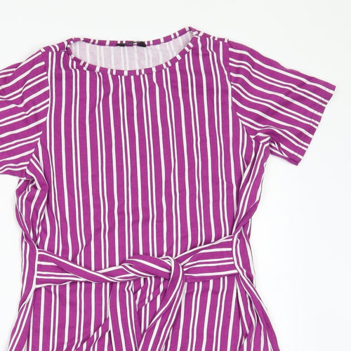 M&Co Girls Purple Striped  T-Shirt Dress  Size 9-10 Years