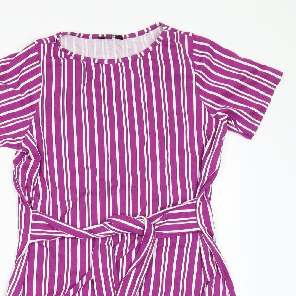 M&Co Girls Purple Striped  T-Shirt Dress  Size 9-10 Years