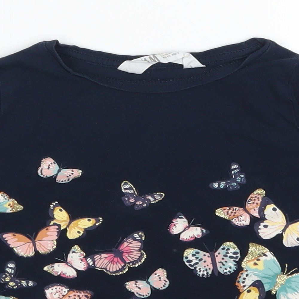 H&M Girls Blue Animal Print  Basic T-Shirt Size 2 Years  - Butterflies