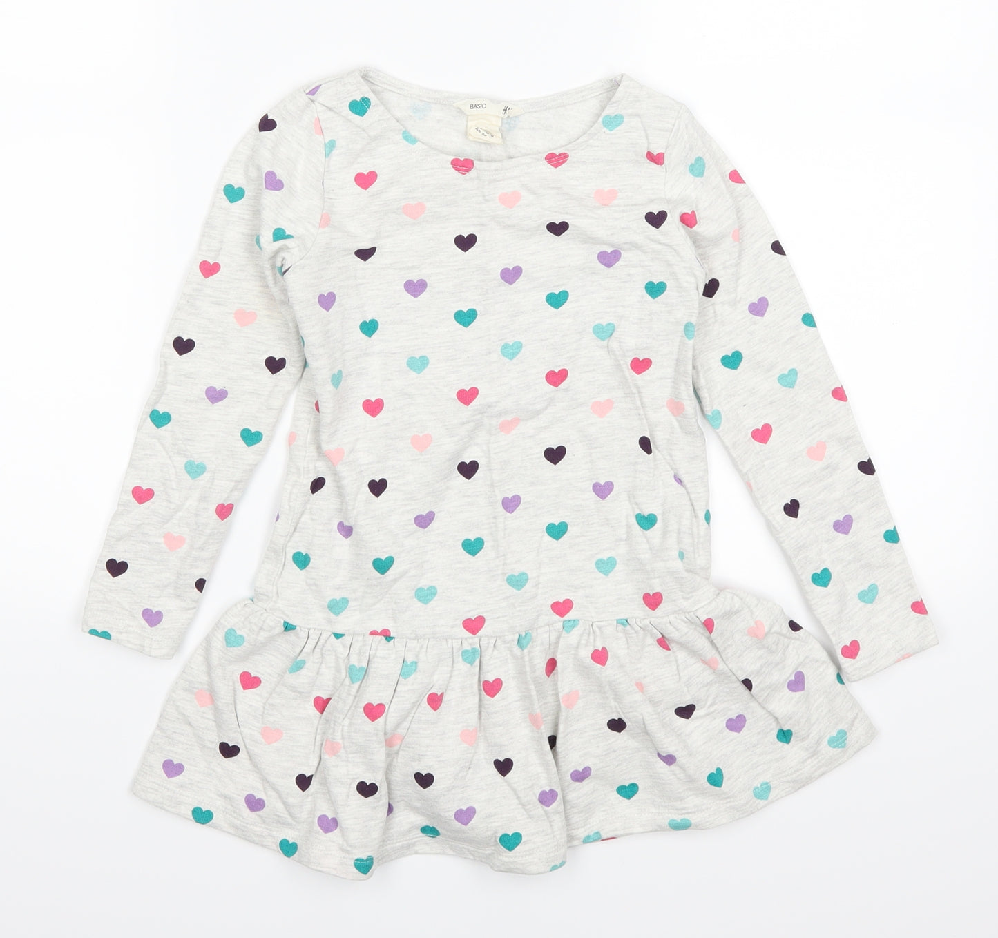H&M Girls Grey Geometric  Skater Dress  Size 5-6 Years  - Love Hearts