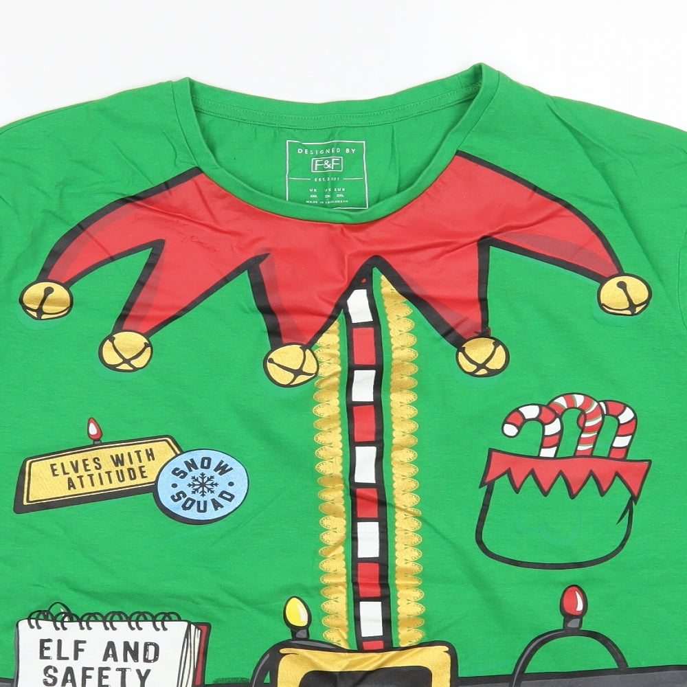 F&F Mens Green    T-Shirt Size 2XL  - Elf Christmas